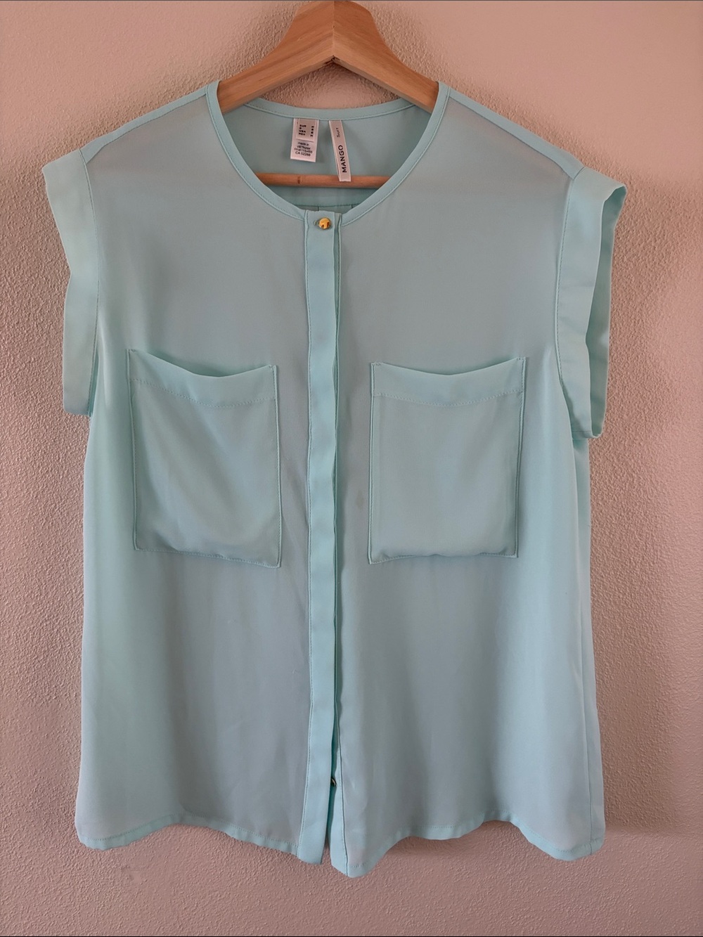 MANGO mint green button down short sleeve blouse | size 6